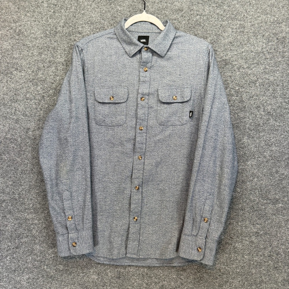 Vans Hixon Flannel Shirt Men Small Blue Heavyweight Long Sleeve Button Up Pocket